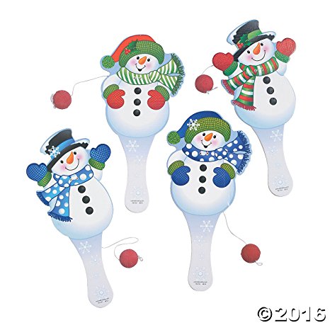 12 Snowman Paddle Ball Games - Snowman Paddleball Games - Christmas Stocking Stuffers