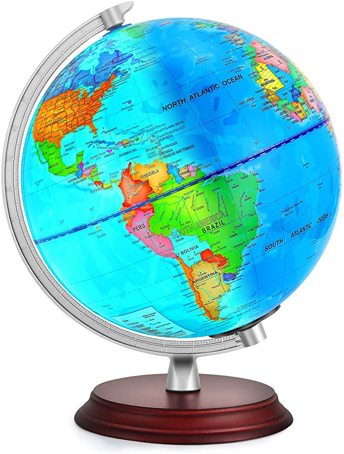 TTKTK Illuminated World Globe for Kids with Wooden Stand,Built in LED for Illuminated Night View Globe lamp for Kids Home Décor and Office Desktop