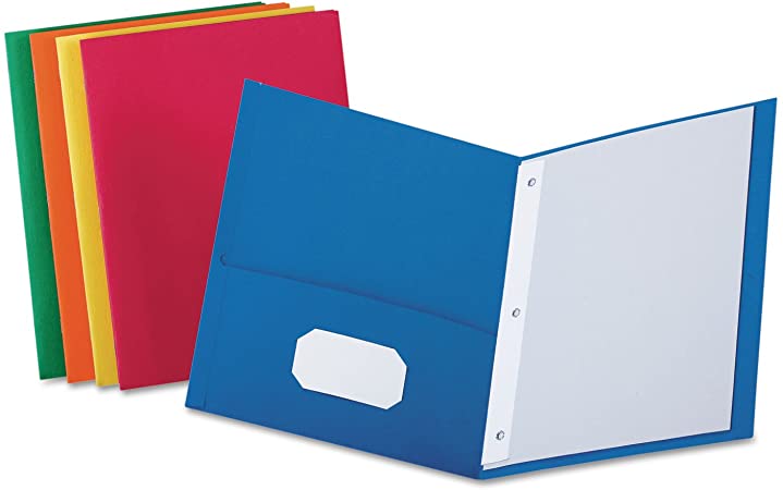 Oxford 57713 Twin-Pocket Folders with 3 Fasteners, Letter, 1/2-Inch Capacity, Assorted, 25/Box