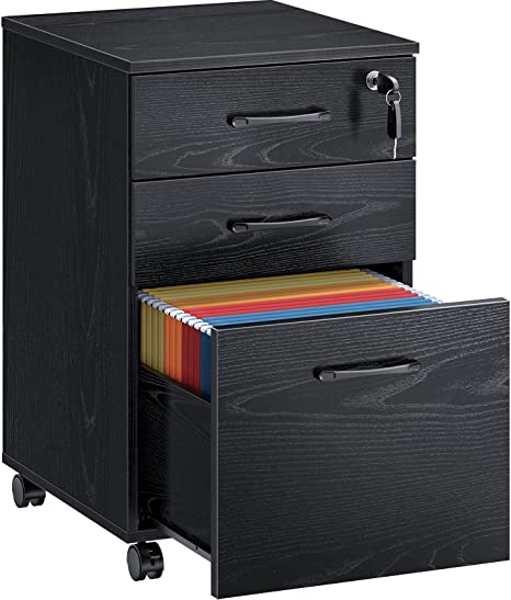 Rolanstar File Cabinet 3 Drawer, Rolling Mobile Filing Cabinet with Lock, Vertical File Cabinet with Wheels, Home Office Cabinet with File Drawer