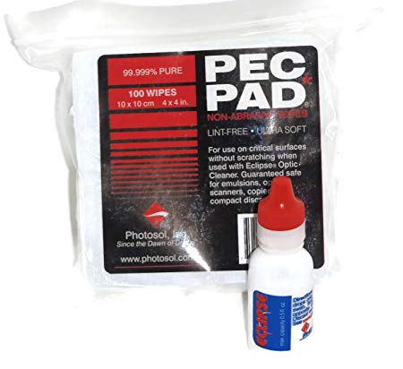 ECLIPSE 1/2 oz OPTIC CLEANING FLUID & 100 PACK OF 4x4 INCH PEC PADS