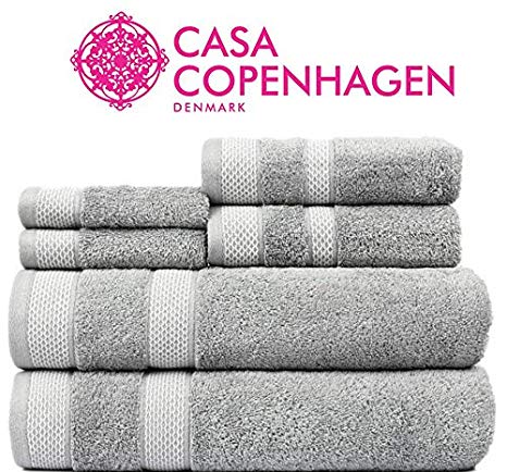 CASA COPENHAGEN Solitaire Cotton 17.70 oz/yd² Thick 6 Pieces Bath, Hand & Washcloth/Face Towels Set - Feather Grey