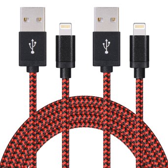 Sundix (TM) 2Pack 10ft Nylon Braided Lightning to USB Charge and Sync Cable Cord with Aluminum Connector for iPhone SE/5/6/6s/Plus/iPad Mini/Air/Pro (Red & Black)