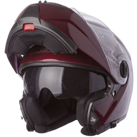 LS2 Helmets Strobe Solid Modular Motorcycle Helmet with Sunshield (Wineberry, X-Large)