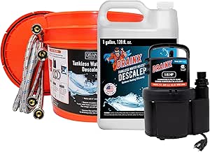 DrainX Tankless Water Heater Flush Kit with Gallon of Certified Liquid Descaling Solution for 4 Uses and 1/6HP Extra Strength Pump