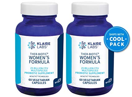 Klaire Labs Ther-Biotic Women's Formula Probiotic - 10 Targeted Species for Women, 25 Billion CFU Multi Probiotic with Lactobacillus & Bifidobacterium (60 Capsules, 2 Pack)