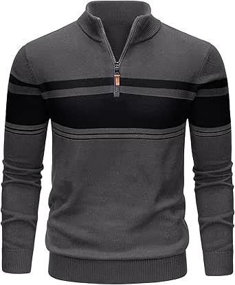 TACVASEN Men's Sweaters Quarter Zip Pullover Striped Sweaters Casual Fall Winter Sweatshirts