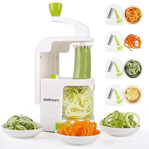 Spiralizer 4-Blade Vegetable Spiralizer, Sedhoom Heavy Duty Spiral Slicer, Zucchini Noodle & Veggie Pasta & Spaghetti Maker for Low Carb/Paleo/Gluten-Free Meals