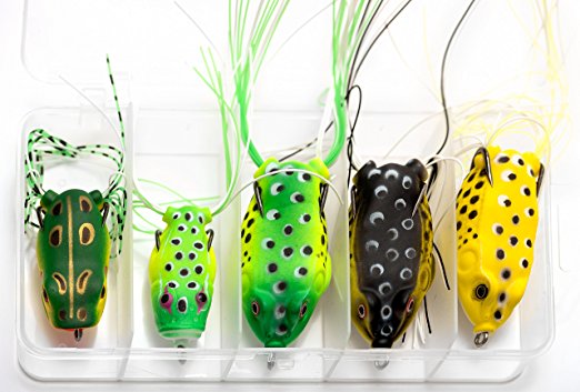 Fishbait Lure Topwater Hollowbody Frogs for Freshwater Bass Fishing with Tacklebox (5-Pack)