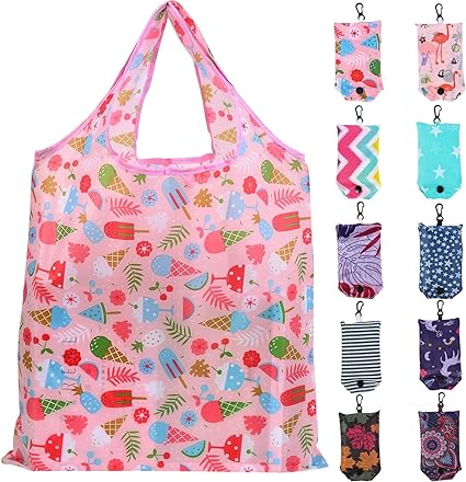 Reusable Shopping Bags Foldable Washable Lightweight Ripstop Polyester Grocery Tote Bags 10 Pack