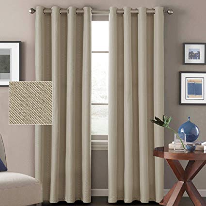 H.VERSAILTEX Window Treatment Grommet Faux Linen Blackout Curtains 96 Inches Long for Living Room Thermal Insulated Room Darkening Textured Linen Curtains for Bedroom 96 Inches, Light Taupe, 2 Panels