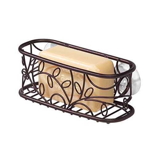 mDesign Kitchen Sink Suction Holder for Sponges, Scrubbies, Soap - Bronze