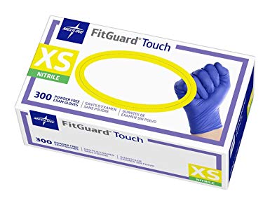 Medline FitGuard Touch Nitrile Exam Gloves, Disposable, Powder-Free, Cobalt Blue, X-Small, Box of 300