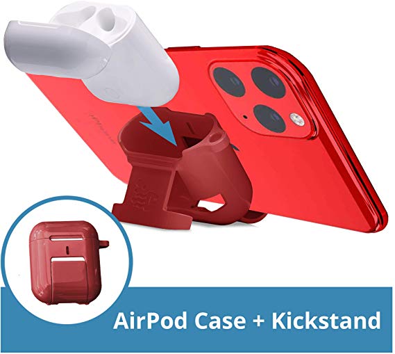 AirPod Case Cover | Compatible with All Apple AirPods Charging Cases | AirPods Case Cute Matches with iPhone 11 Colors | Stylish Accessory with Kickstand, Carabiner & Hand Strap | Red Hard Cover