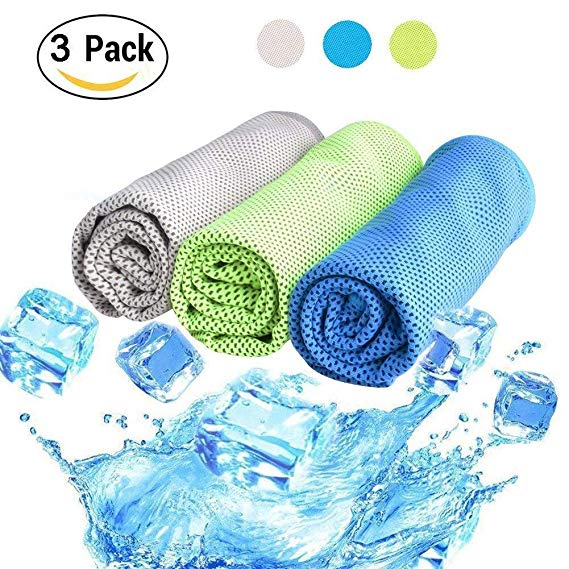 Cooling Towel 3 PACK, Cooling Towels for Sports, Fitness, Yoga, Pilates, Gym, Golf, Hiking, Biking and More, 40 x 12 inch