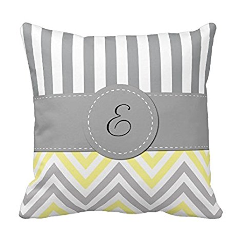 Decors Monogram - Zigzag (Chevron) - Yellow Gray White Throw Pillow Case Cushion Cover Home Sofa Decorative 16 X 16 Squares Case Cushion Cover Home Sofa Decorative 16 X 16 Squares (Twin Sides)