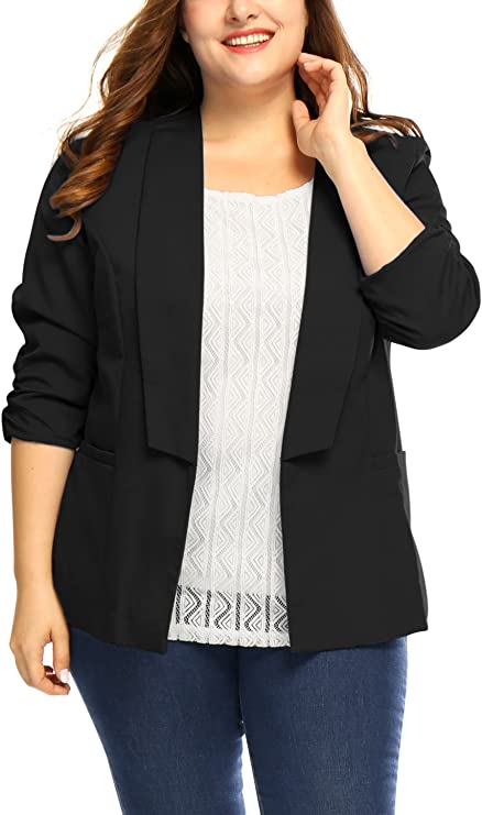 uxcell Women's Plus Size 3/4 Sleeves Shawl Collar Casual Blazer 2023