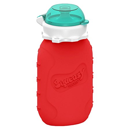 Reusable Baby Food Pouch + Squeeze, Portable, Refillable Baby Food Container, Storage + Great for Smoothies and Snacks + 100% Food Grade Silicone - Squeasy Snacker - Featuring No-Spill Insert