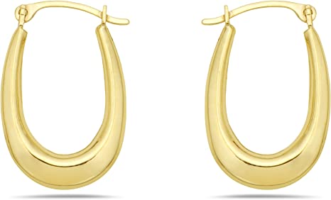 10K Gold High Polish Oval Hoop Shape Bib French Lock Hoop Earrings -2MM X 20MM - Jewelry for Women/Girls - Small Hoop Earrings