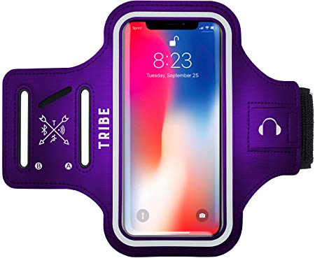 TRIBE Water Resistant Cell Phone Armband Case for iPhone 8, 7, 6, 6S Samsung Galaxy S9, S8, S7, S6, A8 with Adjustable Elastic Band & Key Holder for Running, Walking, Hiking