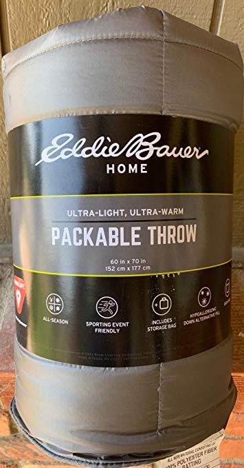 Eddie Bauer Packable Throw 60 by 70 inches Gray Grey Down Alternative Fill