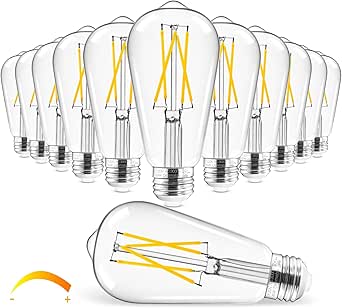 Hizashi LED Edison Bulbs, 4W, Equivalent 40W, Dimmable E26 LED Bulb, 3000K Soft White, 95  CRI 450 Lumens, ST19 Vintage Light Bulbs, Clear Glass, Pack of 12