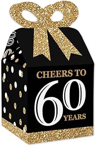 Big Dot of Happiness Adult 60th Birthday - Gold - Square Favor Gift Boxes - Birthday Party Bow Boxes - Set of 12