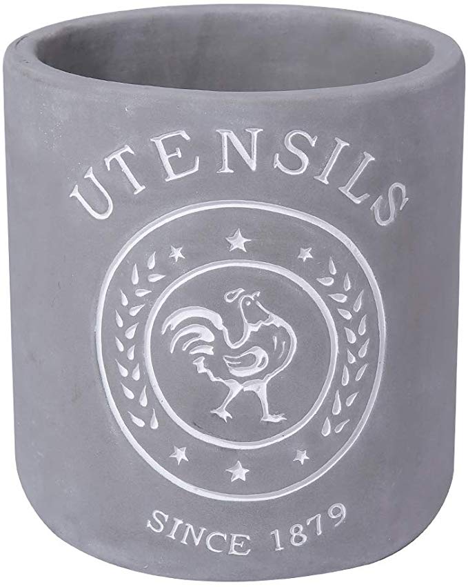 Kitchen Cooking Utensil Holders | Fine Embossed Ceramic Utensils Crock | Ceramic Utensil Container (Round Pattern)