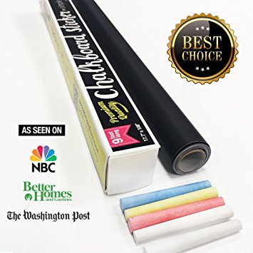 Chalkboard Contact Paper 9 foot roll (108 inches)   (5) Color Chalk Included - by Simple Shapes