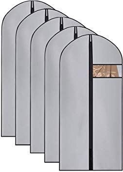 UOUEHRA Hanging Moth Proof Garment Bag Cover Lightweight Breathable Bags (Pack of 5) with Study Full Zipper for Suit Clothes Storage Closet