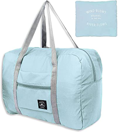 Unova Folding Travel Duffel Bag Packable Light Nylon Water Resistant Tote Weekend Getaway Overnight Carry-on Shoulder (Mint Green)