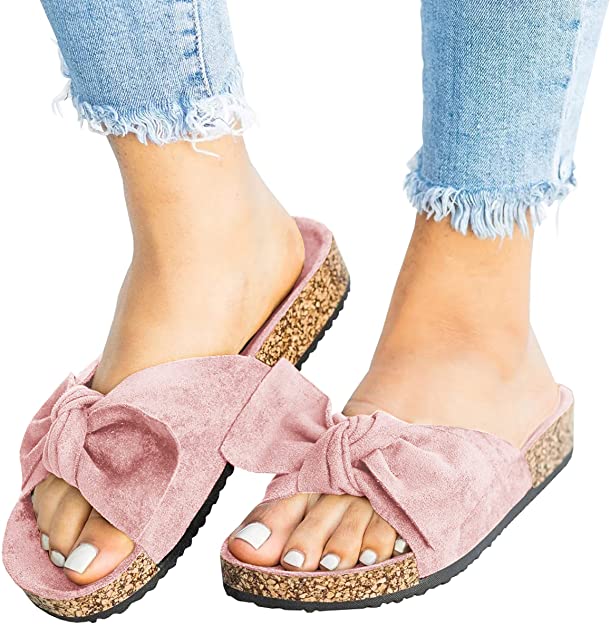 FISACE Womens Slip On Flip Flops Ring Toe Strappy Summer Gladiator Flat Sandals