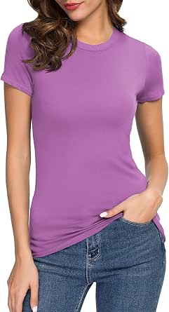 Women's Crewneck Slim Fitted Short Sleeve T-Shirt Stretchy Bodycon Basic Tee Tops