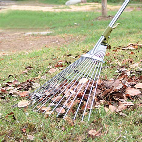 Sungmor Antirust Aluminium 48 to 61 inch Telescopic Leaf Rake with 15-Teeth Adjustable Folding Head,Worth Garden Long handled Leaves Sweeping Tool