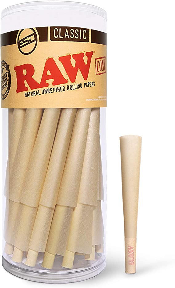 RAW Cones Pre Rolled 1-1/4 Size Classic | 50 Pack | Natural Pre Rolled Rolling Paper with Tips & Packing Tubes Included