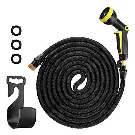 50ft Garden Hose - Expandable Garden Hose, Water Hose with Triple Latex Core, 3/4 Solid Brass Fittings - Flexible Water Hose with 9 Spray Pattern Nozzle,Carrying Bag and Hanger- Hose with Nozzle