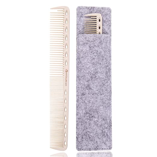 HYOUJIN 605 Ivory white Fine Barber Cutting Comb,Sassoon Style Comb,Master Barber Comb with shallow,coarse and fine tooth-14 holes for meauring device-Barber Shop Use-Incredibly Lightweight
