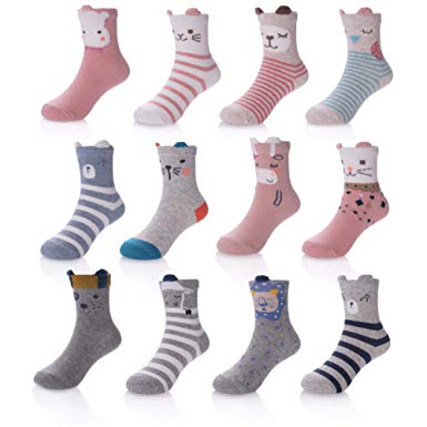 SDBING Baby's Boys Girls Toddler Cute 12-pair Thick Warm Cotton Socks (Anti-slip 1 to 3 Years Old)