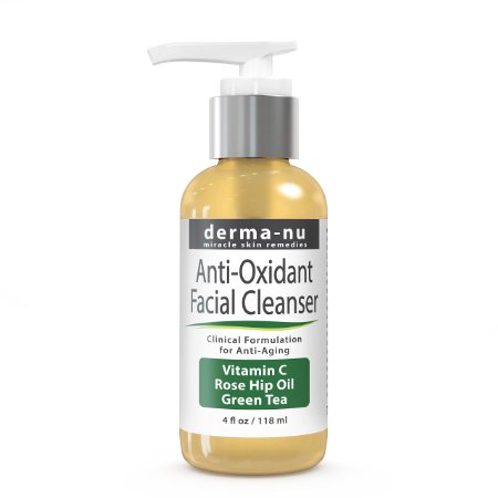 Facial Cleanser By Derma-nu - Anti Oxidant Face Wash Enriched with Vitamin C, Rose Hip Oil and Green Tea - 4oz