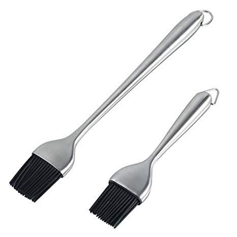 Fasmov Stainless Steel Handle Grill Basting Brush and Pastry Brush with Silicone Bristles, Set of 2, 12 Inch/7.5 Inch