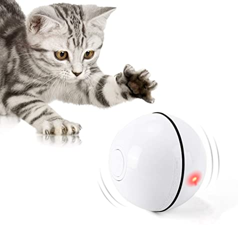 Cat Toys Ball with LED Light,360 Degree Self Rotating Ball,USB Rechargeable Interactive Cat Ball Toy,Stimulate Hunting Instinct Kitten Funny Chaser Pet Toy (White)