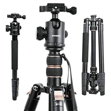 66'' DSLR Camera Tripod, Professional Compact Travel Tripod，Lightweight Movie Video Projector Stand With 360 Degree Ball Head, Bubble Level, Quick Plate And Bag For Nikon Canon Sony Fuji Other Cameras