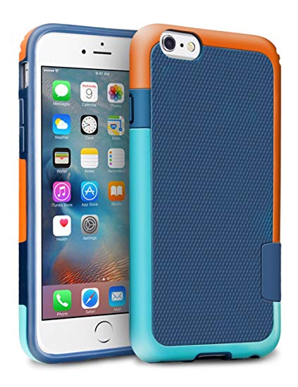 iPhone 6S Case, TILL(TM) [Ultra Hybrid] iPhone 6 / 6S (4.7 Inch) Case Hybrid Best Impact TPU Shockproof Rugged Matte Shell Exact-Fit Dual Protection Silm Back Strips Anti-slip Cover Case [Blue/Orange]