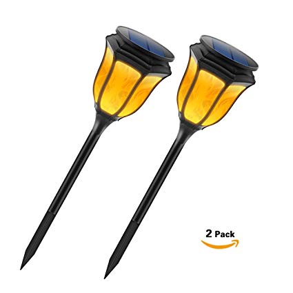 Solar Garden Torch Lights, Aityvert Flickering Flames Solar Lights Outdoor Landscape Decoration Lighting Dusk to Dawn Auto On/Off Waterproof Security Path Lights for Patio Deck Yard Driveway - 2 Packs