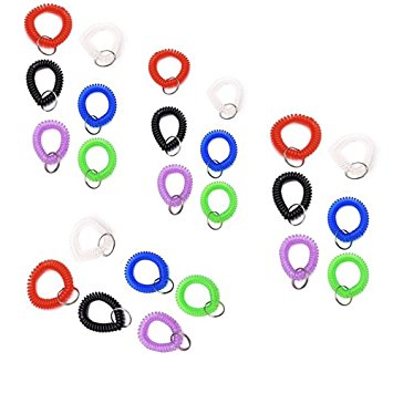 Elife Pack of 24 Assorted Color Stretchable Plastic Bracelet Wrist Coil Wrist band Key Ring Chain Holder Tag (24PCS-6 Mixed Color)