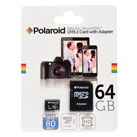 64GB Micro SD Card for Cell Phones (Samsung Galaxy S7,S6,S5,S4, Note 7, LG, Motorola, Sony, BLU, Moto, HTC) and Tablets - High speed 80MB/s Class 10 MicroSDXC 64 GB flash memory by POLAROID