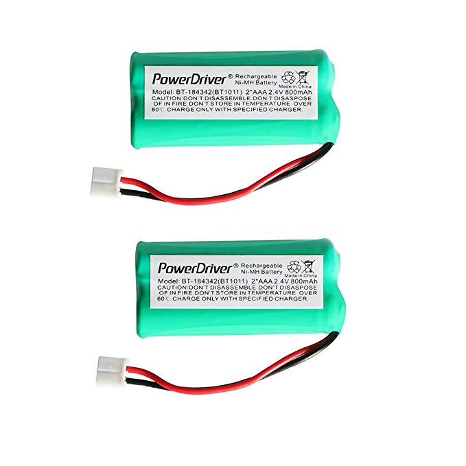 PowerDriver® 2.4V Ni-MH Cordless Home Phone Battery for VTech AT&T/Lucent BT184342 BT-184342 BT284342 BT-28433 BT- 6010 BT-8001 BT-8300 AT-3201 Uniden BT-101 BT-1011 BT1011 BT-1018 Empire CPH-515D CPH515D (Pack of 2)