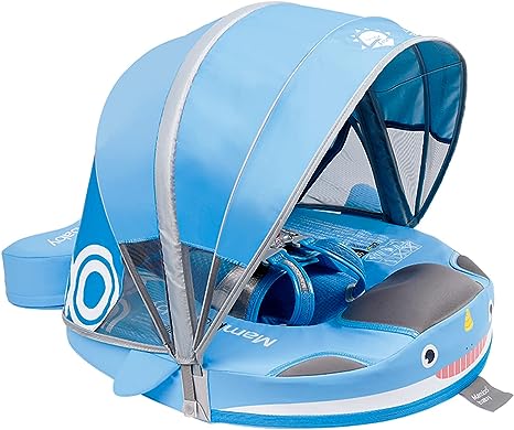 2023 Newest Mambobaby Baby Swim Float with Canopy & Tail Infant Pool Float Non-Inflatable Toddler Swim Float with Skin-Friendly Material for 3-24 Months Baby Boys Grils