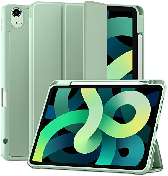 Maledan Case for iPad Air 4 / iPad Air 2020 Case with Pencil Holder, Protective Case Cover with Soft TPU Back Fit for 10.9 Inch iPad Air 4th Generation, Auto Sleep/Wake - Matcha Green