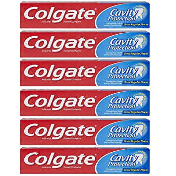 Colgate Cavity Protection Regular Toothpaste, 6 Pack - 2.0 Oz Ea. (Travel Size - Flight Friendly)